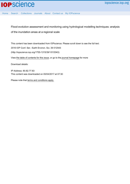 Flood Evolution Assessment and Monitoring Using Hydrological Modelling Techniques: Analysis of the Inundation Areas at a Regional Scale