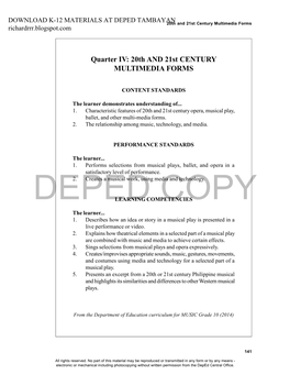 Quarter IV: 20Th and 21St CENTURY MULTIMEDIA FORMS