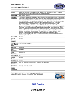 PHP Credits Configuration
