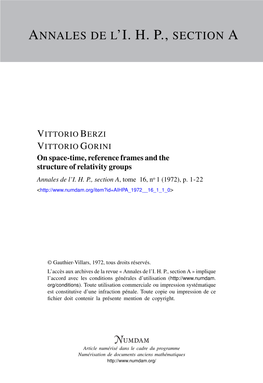 On Space-Time, Reference Frames and the Structure of Relativity Groups Annales De L’I