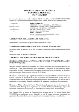 PROCÈS – VERBAL DE LA SÉANCE DU CONSEIL MUNICIPAL DU 07 Juillet 2020