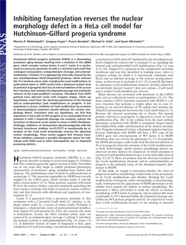 Inhibiting Farnesylation Reverses the Nuclear Morphology Defect in a Hela Cell Model for Hutchinson–Gilford Progeria Syndrome