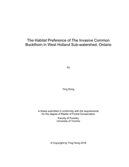 The Habitat Preference of the Invasive Common Buckthorn in West Holland Sub-Watershed, Ontario