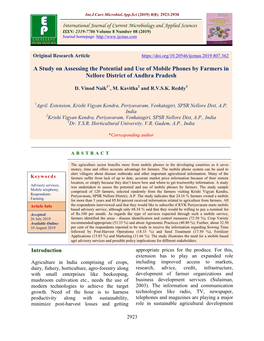 A Study on Assessing the Potential and Use of Mobile Phones by Farmers in Nellore District of Andhra Pradesh