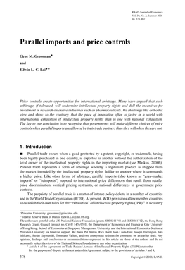 Parallel Imports and Price Controls