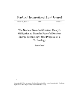 The Nuclear Non-Proliferation Treaty's Obligation to Transfer Peaceful Nuclear Energy Technology: One Proposal of a Technology