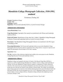Mundelein College Photograph Collection, 1930-1993, Undated