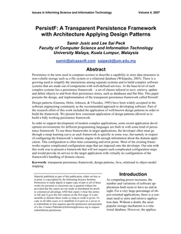 A Transparent Persistence Framework with Architecture Applying Design Patterns