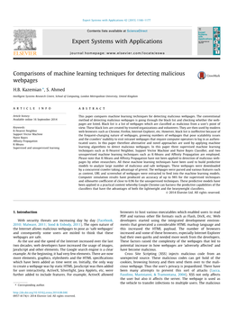 Comparisons of Machine Learning Techniques for Detecting Malicious Webpages ⇑ H.B