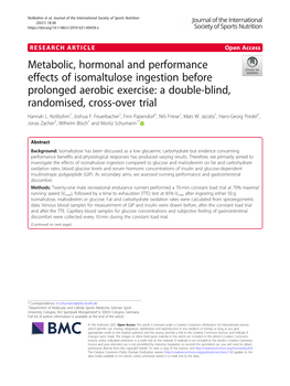 Metabolic, Hormonal and Performance Effects of Isomaltulose Ingestion Before Prolonged Aerobic Exercise: a Double-Blind, Randomised, Cross-Over Trial Hannah L