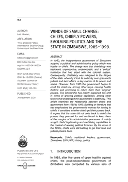Chiefs, Chiefly Powers, Evolving Politics and the State in Zimbabwe, 1985–1999