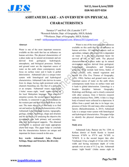 Ashtamudi Lake - an Overview on Physical Characteristics