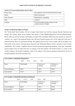 INDICATIVE CONTENT of PROJECT CONCEPT Section 1.01 General