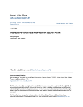 Wearable Personal Data Information Capture System