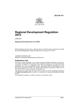 Regional Development Regulation 2012 Under the Regional Development Act 2004