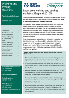 Statistical Release This Statistical Release Presents Information on Walking and Cycling