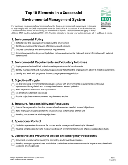 Top 10 Elements in an Environmental Management System