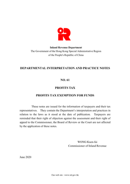 Departmental Interpretation and Practice Notes No. 61 Profits Tax