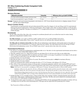 Manual: XL1-Blue Subcloning-Grade Competent Cells