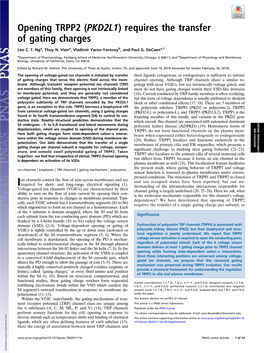 Opening TRPP2 (PKD2L1) Requires the Transfer of Gating Charges