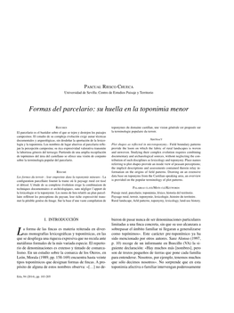 Formas Del Parcelario: Su Huella En La Toponimia Menor