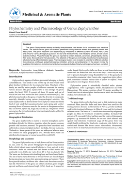 Phytochemistry and Pharmacology of Genus Zephyranthes