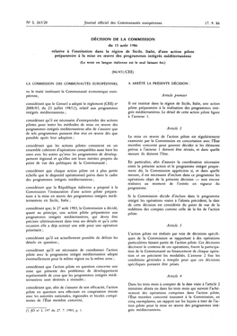 Relative À L'institution Dans La Région De Sicile, Italie, D'une Action Pilote Considérant Qu'il Est Nécessaire De Coordonne