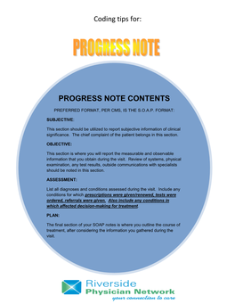 Coding Tips For: PROGRESS NOTE CONTENTS