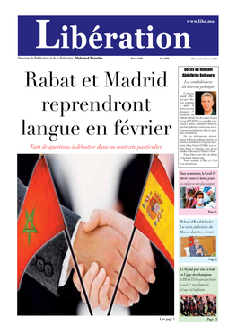 Rabat Et Madrid Reprendront Langue En Février