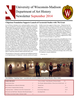 University of Wisconsin-Madison Department of Art History Newsletter September 2014