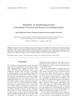 Variability of Morphological Traits of Mountain Veratrum Lobelianum in Lowland Locality