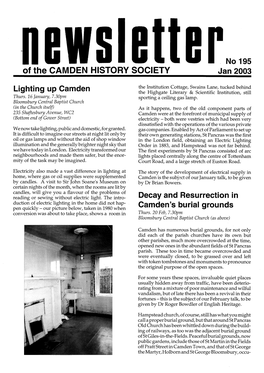 Of the CAMDEN HISTORY SOCIETY No 197 May 2003 the Archaeology