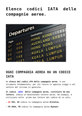 Elenco Codici IATA Delle Compagnie Aeree