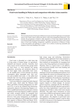 Food Waste Handling in Malaysia and Comparison with Other Asian Countries