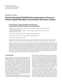 Gamma-Tocotrienol Modulated Gene Expression in Senescent Human Diploid Fibroblasts As Revealed by Microarray Analysis