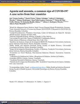 Ageusia and Anosmia, a Common Sign of COVID-19? a Case Series from Four Countries