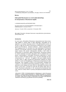 Chlorophyll Fluorescence As a Tool in Plant Physiology