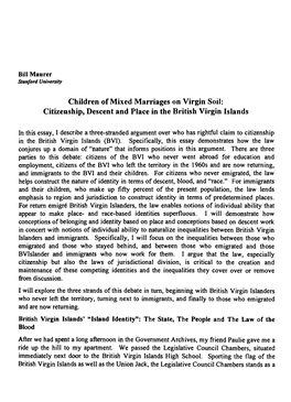 Citizenship, Descent and Place in the British Virgin Islands