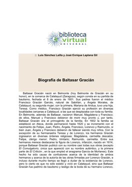 Biografía De Baltasar Gracián