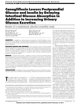 Canagliflozin Lowers Postprandial Glucose and Insulin by Delaying