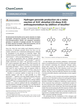 Hydrogen Peroxide Production Via a Redox Reaction of N,N&