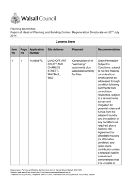 Planning Committee Report of Head of Planning and Building Control, Regeneration Directorate on 22Nd July 2014