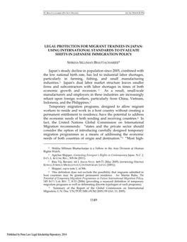 Legal Protection for Migrant Trainees in Japan: Using International Standards to Evaluate Shifts in Japanese Immigration Policy