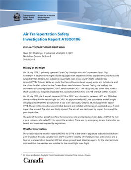 Aviation Transportation Safety Investigation Report A18O0106