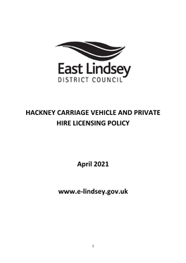 Hackney Carriage and Private Hire Licensing Policy