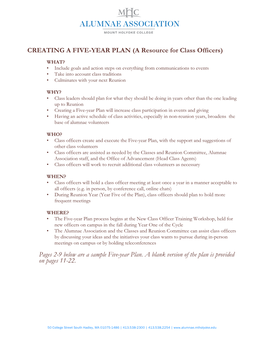 FIVE-YEAR PLAN (A Resource for Class Officers)