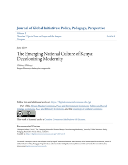 The Emerging National Culture of Kenya: Decolonizing Modernity