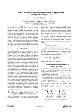 Linear Statistical Modeling of Speech and Its Applications -- Over 36 Year History of LPC