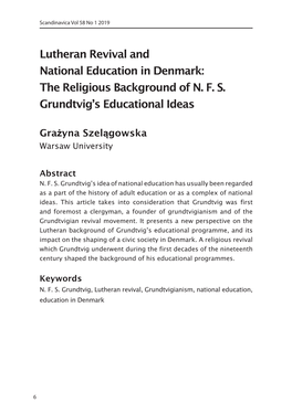Lutheran Revival and National Education in Denmark: the Religious Background of N