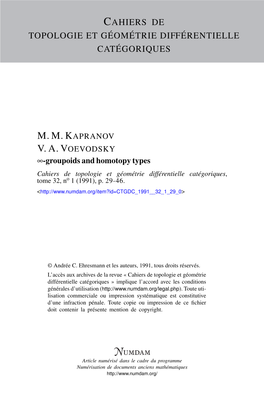 Groupoids and Homotopy Types Cahiers De Topologie Et Géométrie Différentielle Catégoriques, Tome 32, No 1 (1991), P